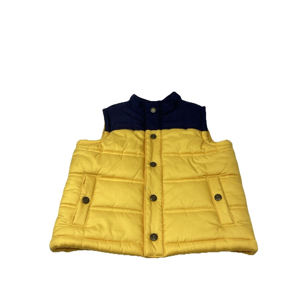 JANIE AND JACK BOYS NAVY BLUE YELLOW PUFFER VEST SIZE 12-18 MONTHS